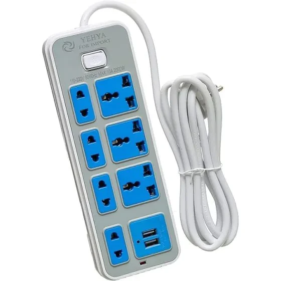 mushtarak kahraba' bieadad 2 manafadh USB w 7 fishati, biquat 2200 wat, silak bi