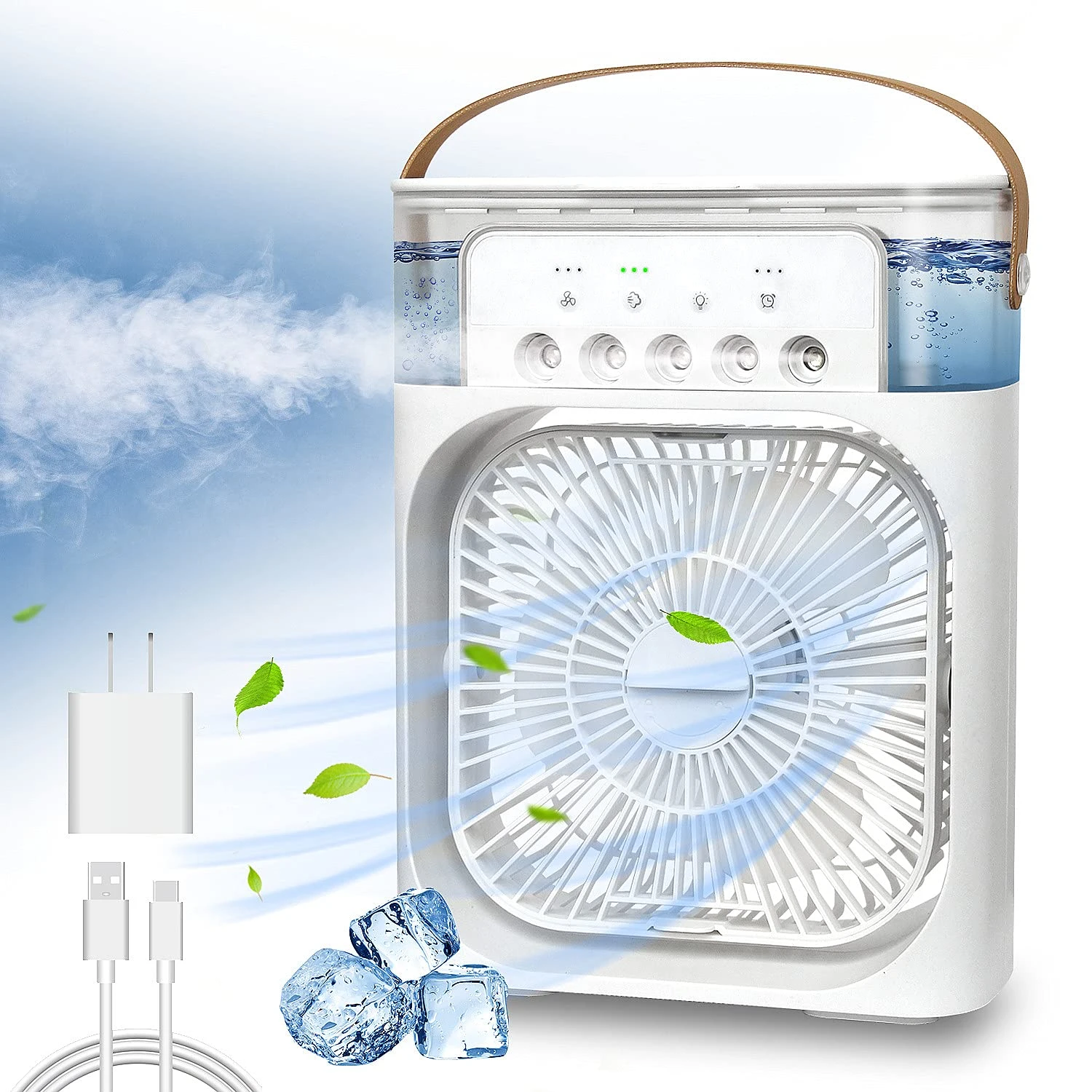 Portable Air Conditioner Fan  3 Speeds, 3 Spray Modes & 7-Color LED Light